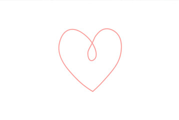Minimalist line art heart illustration with a single continuous pink line on white background, symbol of love and simplicity
