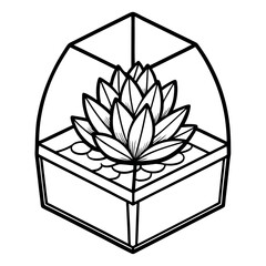 Glass Terrarium with Succulent – Clean Outline Vector Illustration for Botanical Decor, Indoor Gardening, Minimalist Plant Art, Home Greenery, and Eco-Friendly Design Elements