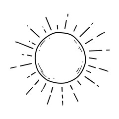 Obraz premium Doodle sketch vector illustration of a sun with rays on transparent background for summer and positivity design