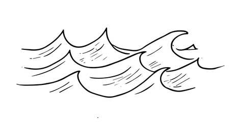 Doodle sketch vector illustration of ocean waves on transparent background for beach and summer design