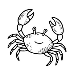 Doodle sketch vector illustration of a happy crab on transparent background for marine life and beach design