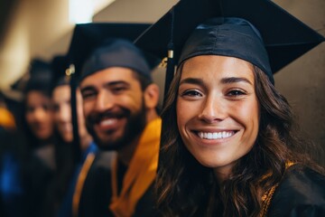 Obraz premium Hispanic Graduates Celebration. Group of Friends Excitedly Celebrating Graduation Ceremony