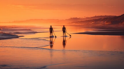 Holiday Boarders: Peaceful Sunrise Paddle Boarding on Summer Beach