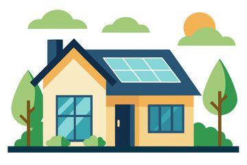 Fototapeta premium Modern Suburban Home With Solar Panels And Summer