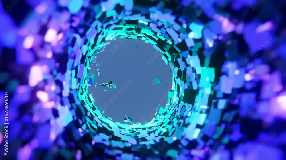 Poster abstract 3d animation of a tunnel with geometric shapes and glowing light