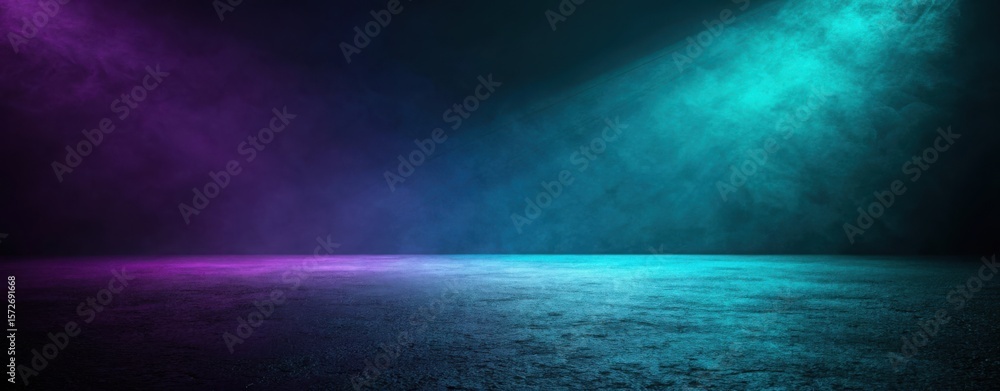Aufkleber abstract stage with cyan and purple lights creating a dramatic and atmospheric presentation area bac