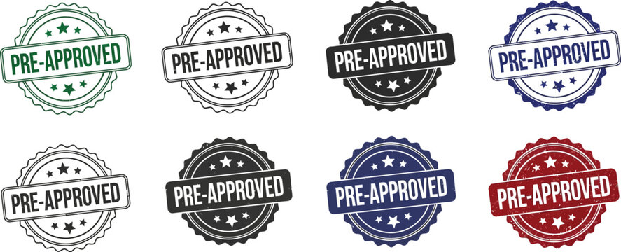 Pre approved stamp vector set for loan mortgage credit card and finance approval