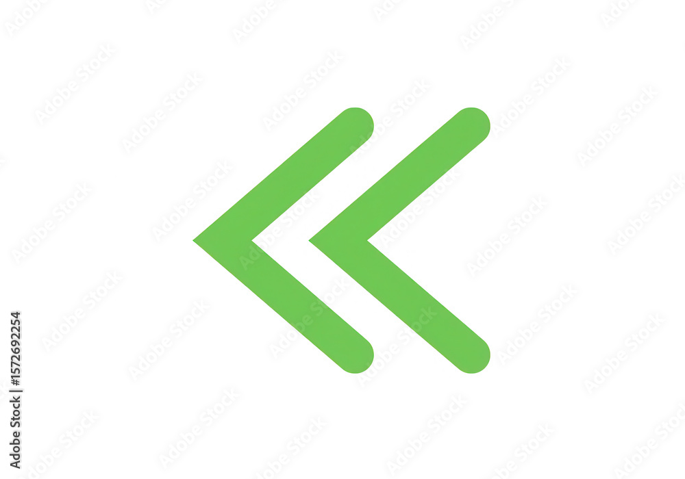 Poster a vibrant green double left arrow indicating a previous action on a transparent background