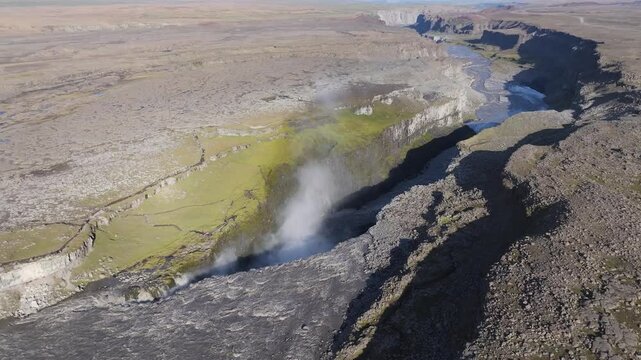 Aerial view of detifoss waterfall and canyon, Iceland.