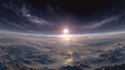 Kosmos Land. View of Earth from Cosmos with Daytime and Night Cycle