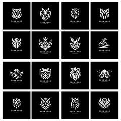 Futuristic Animal Mascot Logo Set in Black and White
