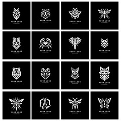Geometric Animal Mascot Logos in Black and White
