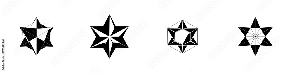 Poster silhouette pictogram icons showcasing various geometric star shapes in a clean and minimalistic desi