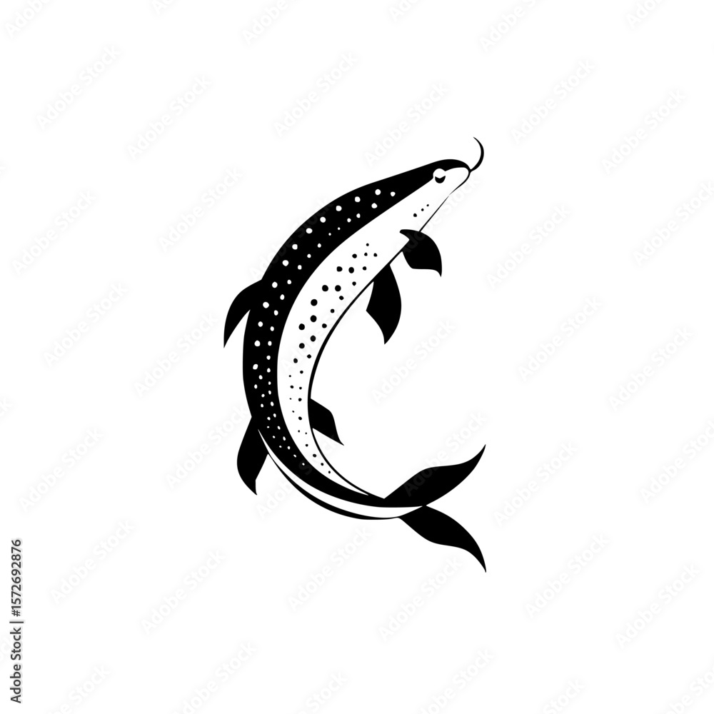 Poster silhouette pictogram of a catfish design in a vector style for creative projects and design needs