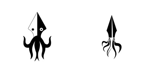 Unique silhouette pictograms of squid in a minimal design for creative projects and illustrations