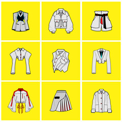 Trendy Women's Fashion Outfit Illustration Set on Yellow Background
