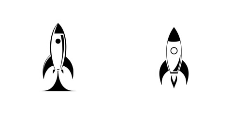 Silhouette pictogram set featuring isolated vector icons of rockets for various design and creative purposes