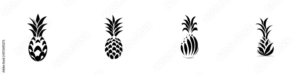 Aufkleber silhouette pictogram of pineapples in various designs for graphic and artistic uses in vector format