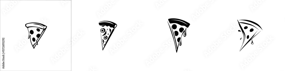 Poster various silhouettes of pizza slices showcasing distinct toppings and styles ready for menu design or