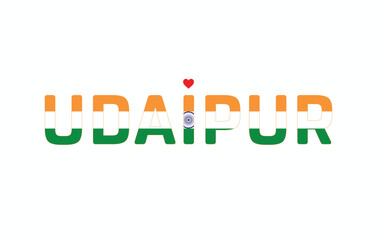 I Love Udaipur, Typographic Design of I Love Udaipur on a white background, Flag Typography of Udaipur with heart, Vector design of I Love Udaipur
