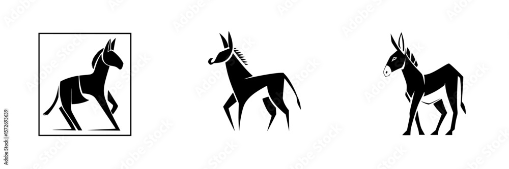 Fototapete silhouette pictogram icons showcasing various artistic representations of a donkey in a minimalist s