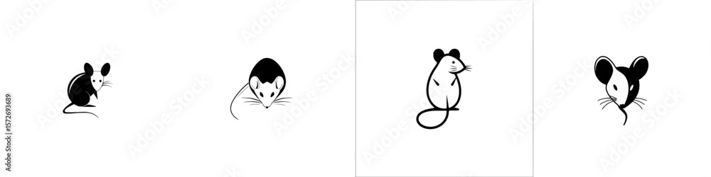 Poster various silhouettes of mice depicted as simple vector icons showcasing different poses and expressio
