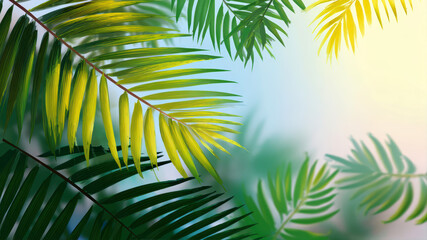Vibrant backdrop of lush palm leaves