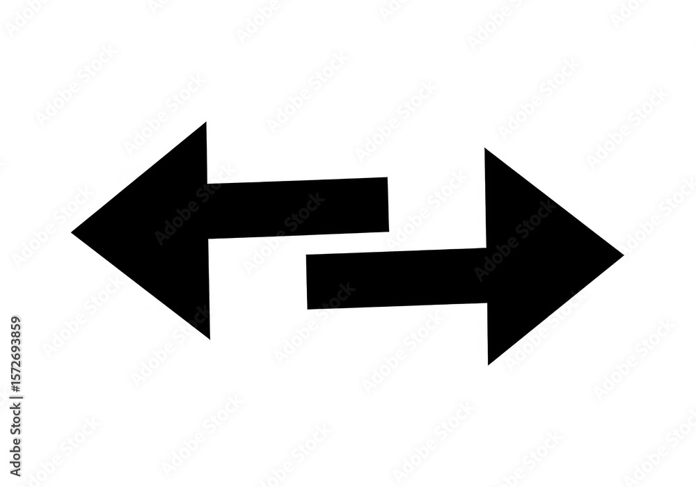 Poster black arrows pointing in opposite directions symbolize exchange and communication isolated on transp