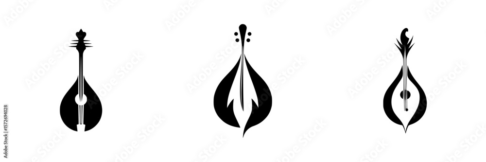 Poster unique silhouette pictograms representing string instruments in a creative and minimalist style for 