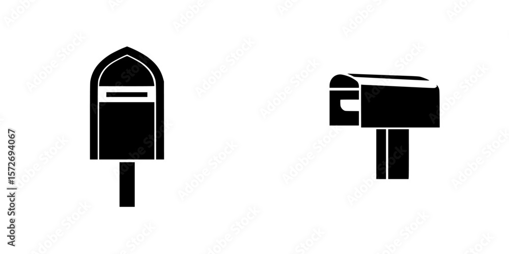 Poster silhouette pictogram icons representing a traditional mailbox and a modern mailbox in a minimalistic