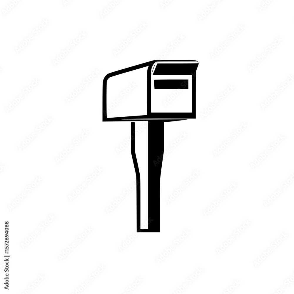 Poster silhouette pictogram of a mailbox on a post suitable for various designs and applications