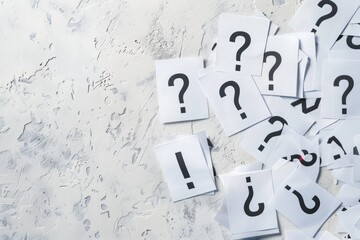 Pile of Question Marks and One Exclamation Point on Textured Background