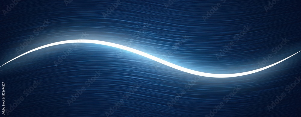 Aufkleber a glowing white curved line against a dark blue background with subtle textured lines pattern effect