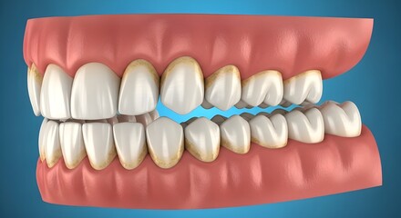 Fototapeta premium Detailed 3D Render of Human Jaw with Teeth and Gums Showing Bite and Dental Imperfections - Concept of Oral Health, Orthodontics, and Dental Problems