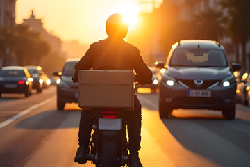 Urban Delivery Rider Navigating Traffic