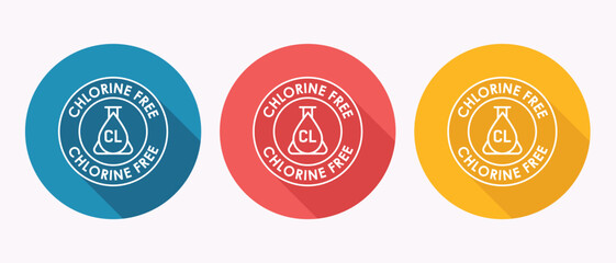 Three Colorful Chlorine-Free Icons. Modern Flat Design, Long Shadow Style