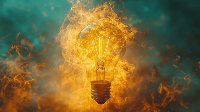 Burning Idea: Fiery Light Bulb Concept burning light light bulb fire flames idea inspiration energy - Powered by Adobe