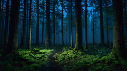 Obraz premium Midnight Silence in a Foggy Forest