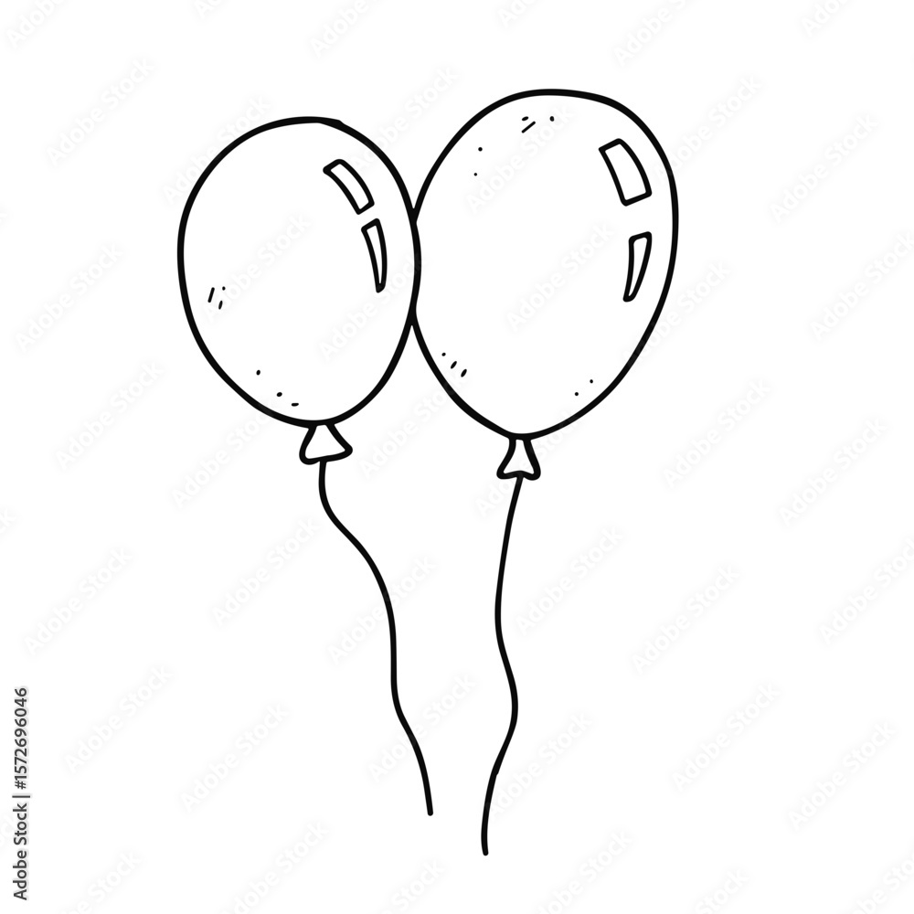 Poster doodle sketch vector illustration of two balloons on transparent background for celebration and part