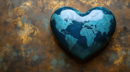 Heart-Shaped Earth Made of Blue Marble Stone, Earth Day Theme, Sustainable Environment, Eco-Friendly Concept, Conservation, Green Lifestyle, Nature Protection, Save Our Planet
