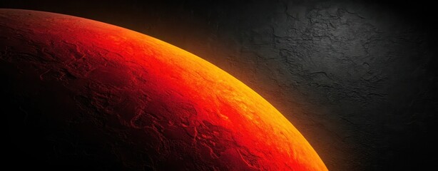 A close up of a planet with an orange and red glow against a dark textured background in outer space