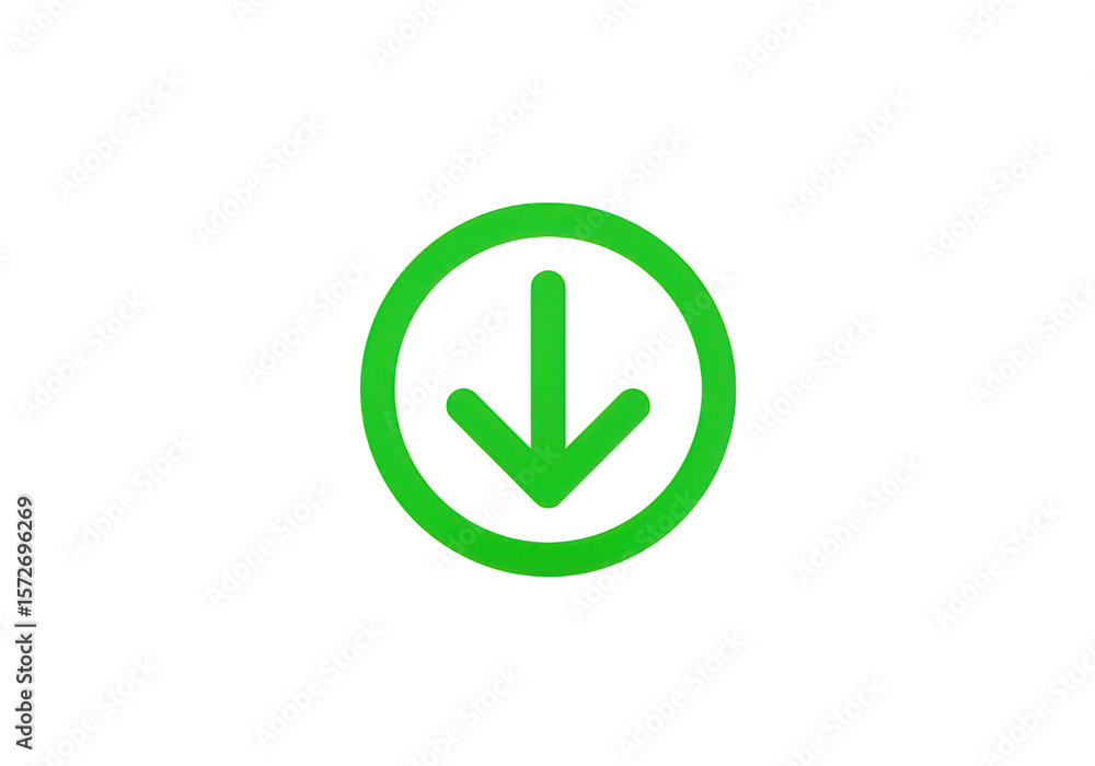 Poster a green arrow pointing downwards is enclosed in a circle, indicating a download action isolated on t