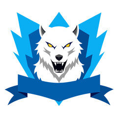 Snarling white wolf with claw marks and electric blue shadows, built into a jagged esport banner for high-energy identity.