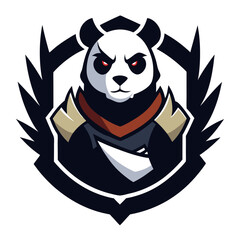 Battle-ready panda in armor with clenched fist, emerging from a stylized jungle frame with dark bamboo elements.