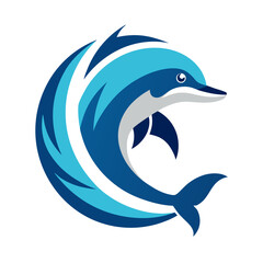 Single dolphin leaping through digital waves with chrome highlights and underwater sparkle, centered in a modern esports crest.