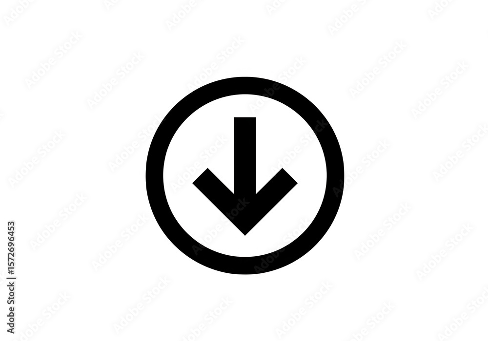 Poster a black circular arrow pointing downwards indicates a download or direction isolated on transparent 