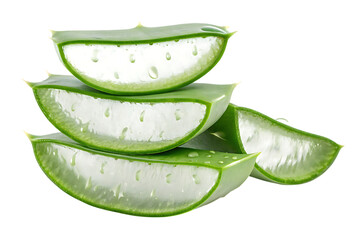 Fresh aloe vera slices stacked for skincare and health on transparent background