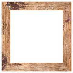 Aged square wooden frame with peeling paint and weathered texture, perfect for rustic or vintage...