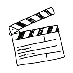 Doodle sketch vector illustration of a movie clapperboard on transparent background for film and entertainment design