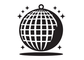 disco ball logo silhouette vector, disco ball logo icon silhouette vector, glittering disco ball silhouette vector illustration, disco ball with stars logo silhouettes vector on a white background